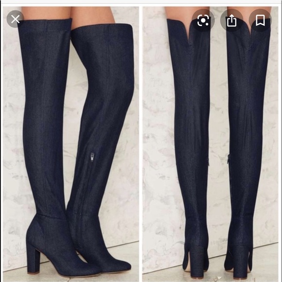 Nasty Gal Shoes - NIB denim thigh high, high heel boots. Size 8 1/2